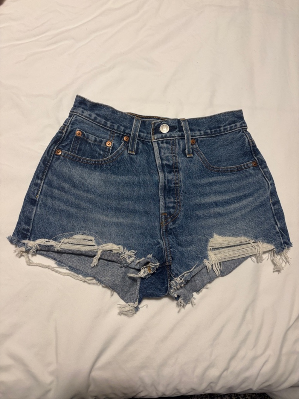 Levi's Distressed High-Rise Denim Shorts in Blue